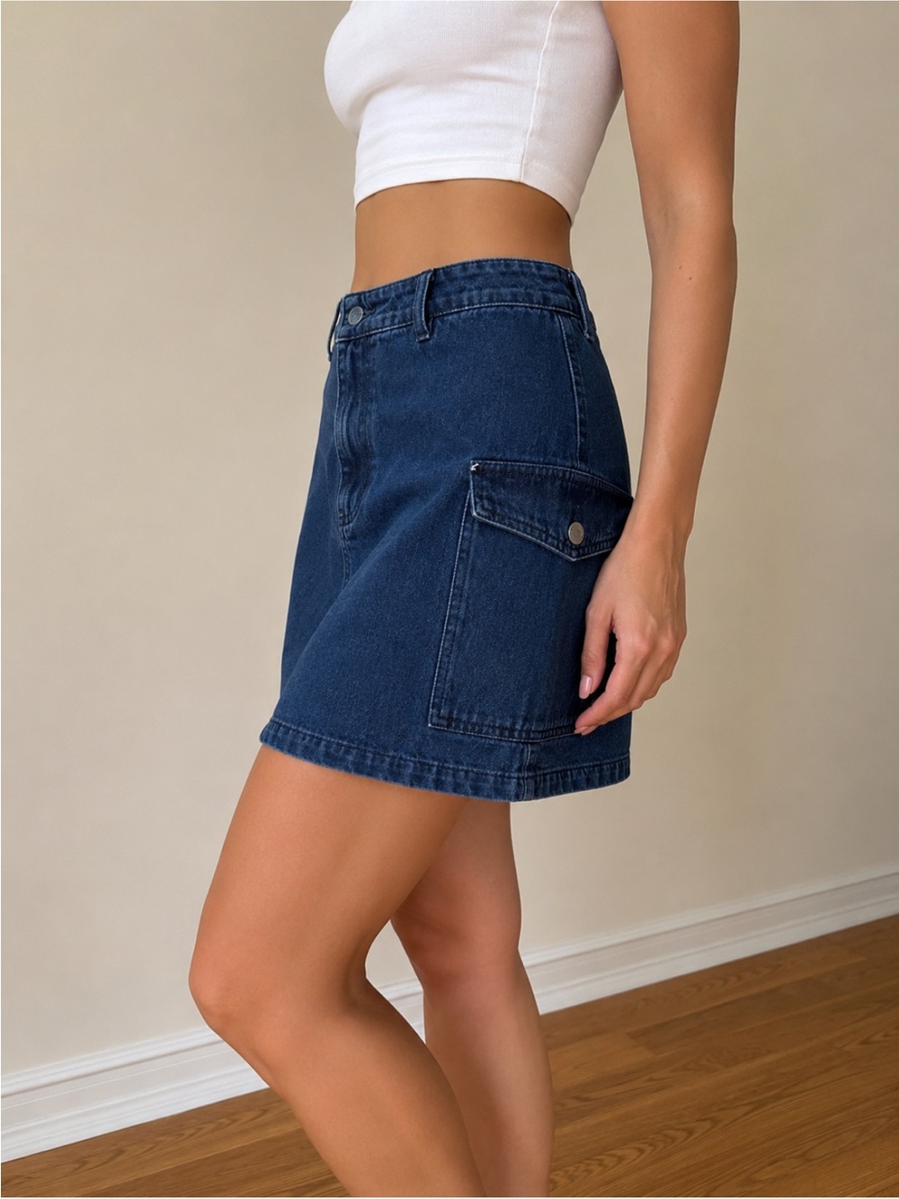 Thrill Dark Blue Denim Cargo Mini Skirt